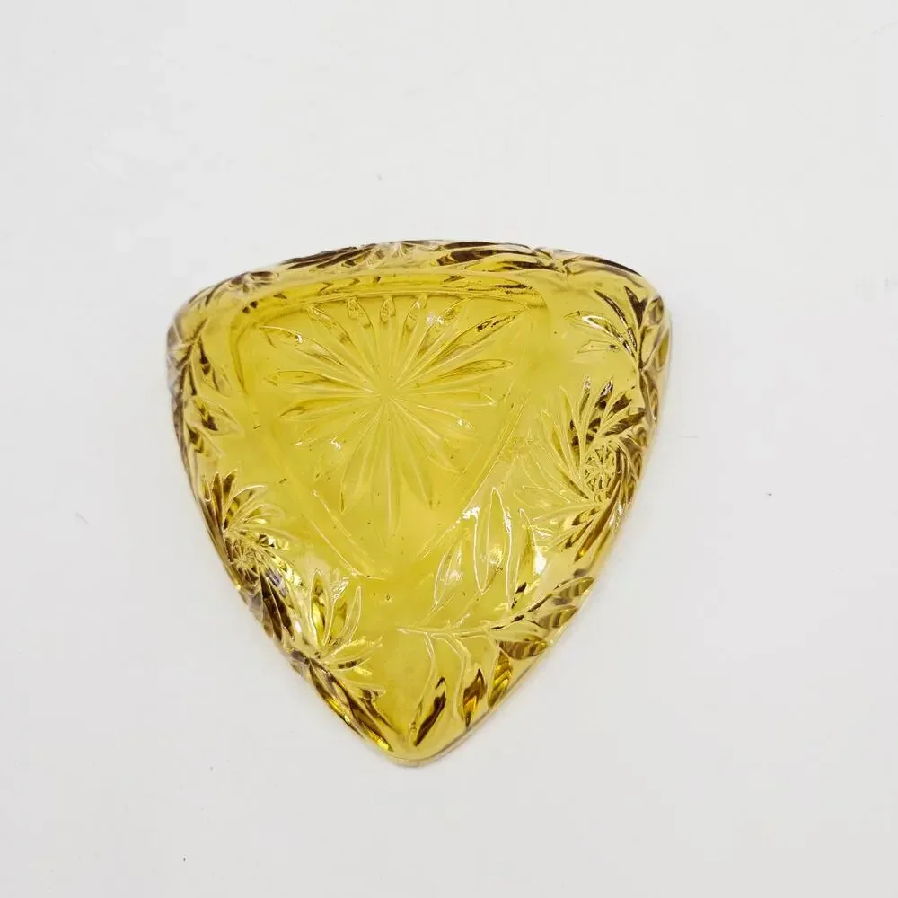 Amber Ashtray Hazel Atlas Pinwheel Design Triangle Dish Mid-Century VTG 6 3/4'